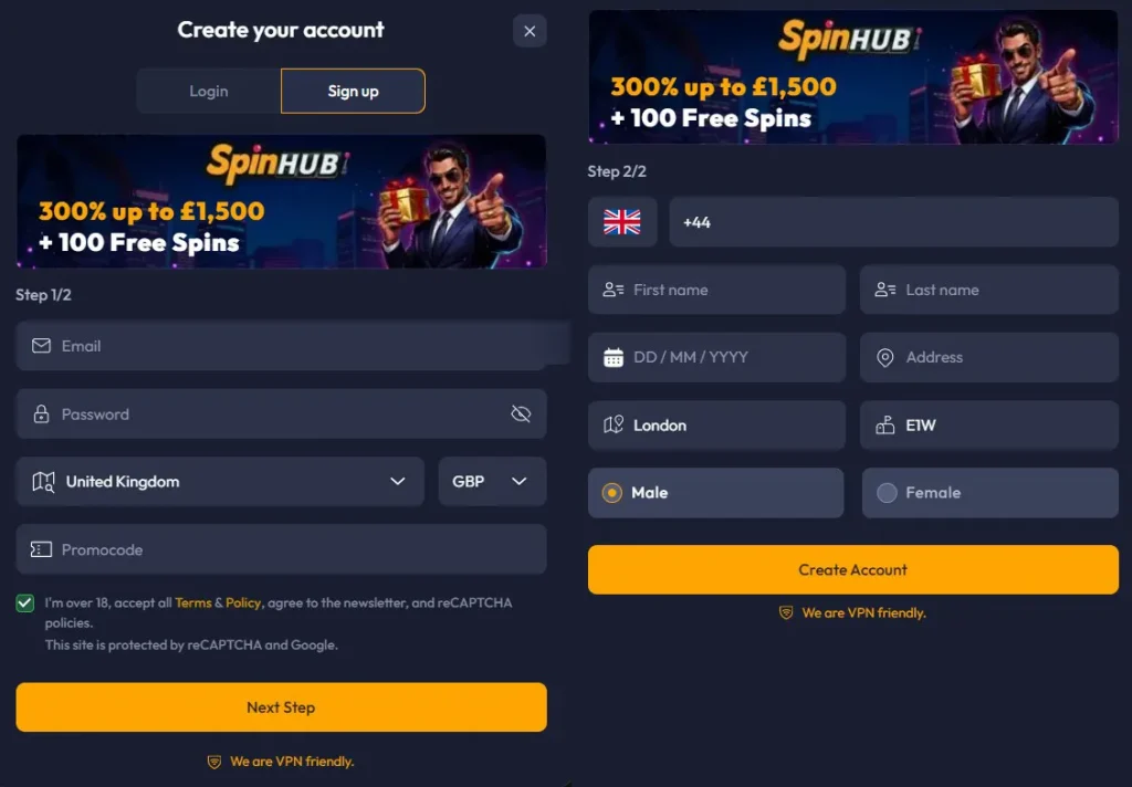 SpinHub Casino registration