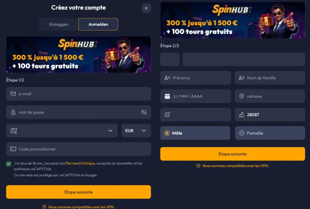 SpinHub Casino registr