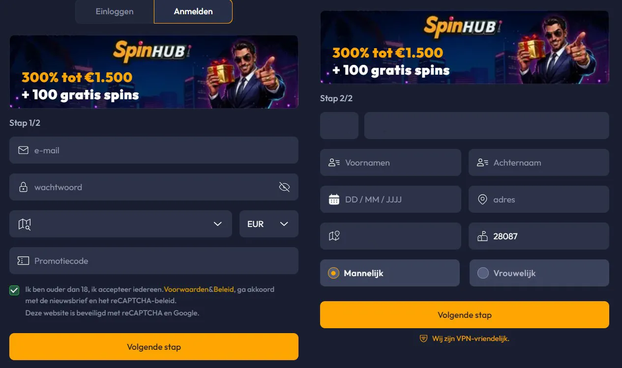 SpinHub Casino registr